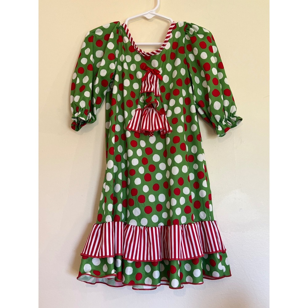 Laura Dare‎ Green Polka Dot Dress Red Striped Ruffle Christmas Holiday 2T